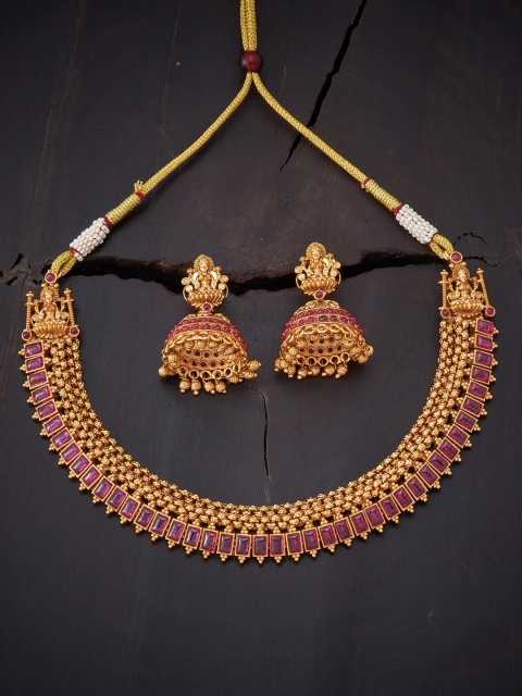 

Kushal's Fashion Jewellery Gold-Plated & Red Stone Studded Jewellery Set