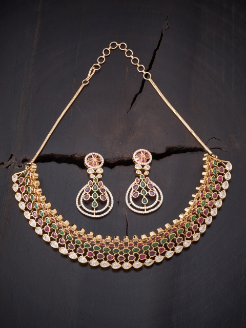 

Kushals Fashion Jewellery Gold-Plated Red & Green Cubic Zirconia Jewellery Set