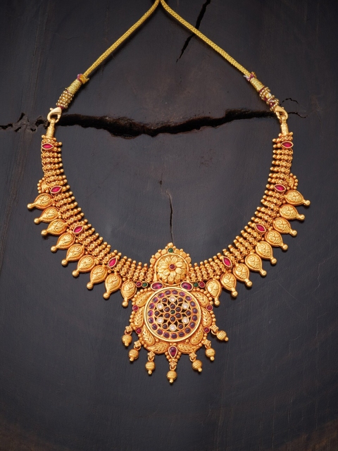 

Kushal's Fashion Jewellery Red Stone Silver Gold-Plated Necklace