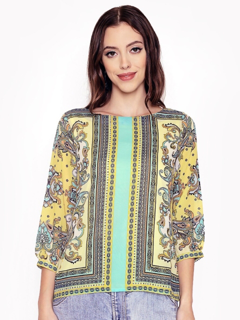 

250 DESIGNS Yellow Print Georgette Top