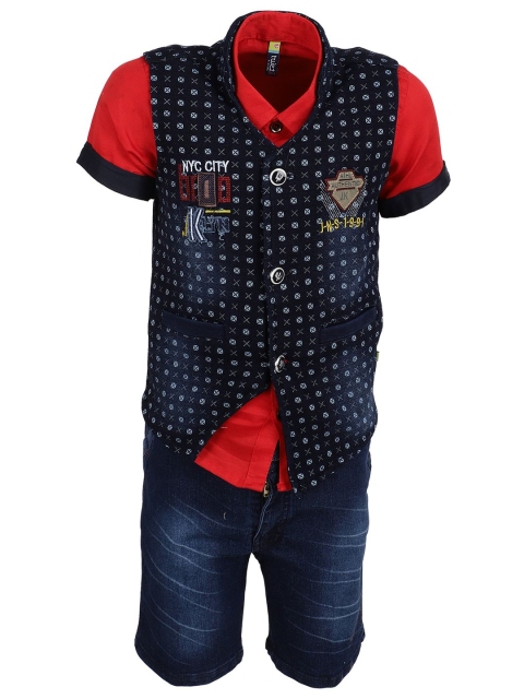 

V-Mart Unisex Kids Printed Pure Cotton Shirt with Shorts, Red