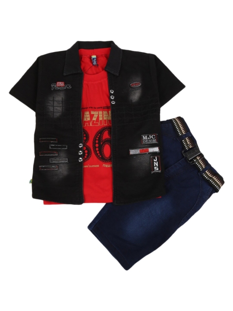 

V-Mart Kids Black & Red Printed Shirt with Trousers