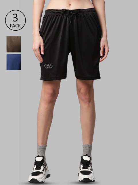 

VIMAL JONNEY Pack of 3 Women Black & Blue Solid Shorts