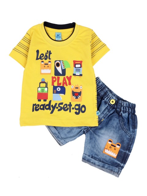 

V-Mart Unisex Kids Yellow & Blue Printed T-shirt with Shorts