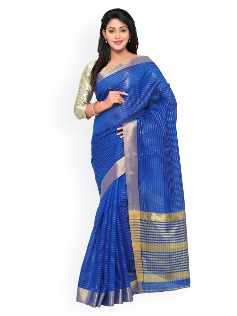 

Kvsfab Blue Striped Cotton Silk Traditional Saree