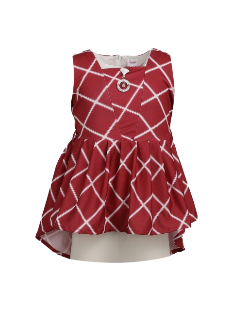 

V-Mart Girls Kids Maroon & White Checked Top with Skirt