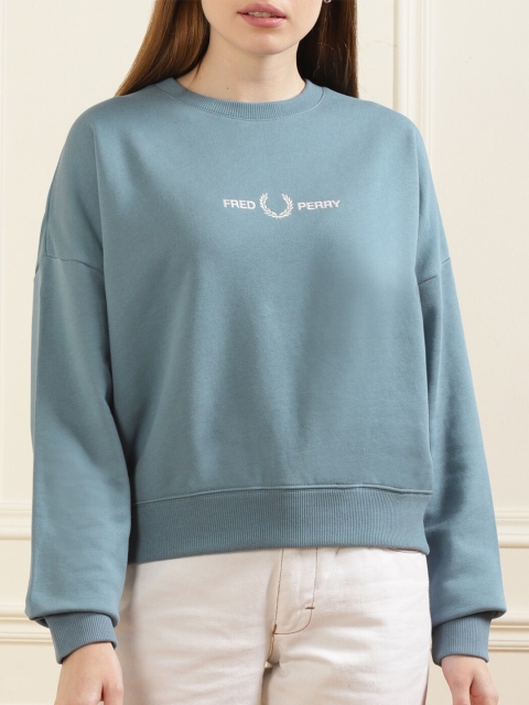 

Fred Perry Women Blue Pure Cotton Sweatshirt