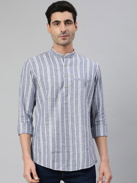 

MR BUTTON Men Blue Smart Slim Fit Striped Casual Shirt