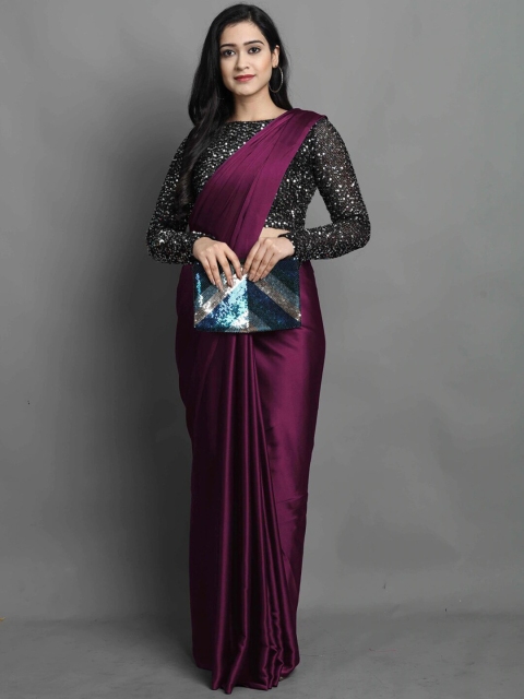 

Mitera Magenta Sequinned Satin Saree
