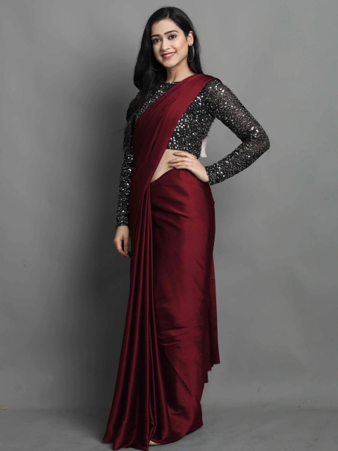

Mitera Maroon Sequinned Satin Saree