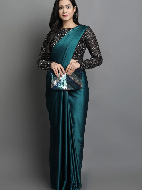 

Mitera Teal Green Sequinned Satin Saree