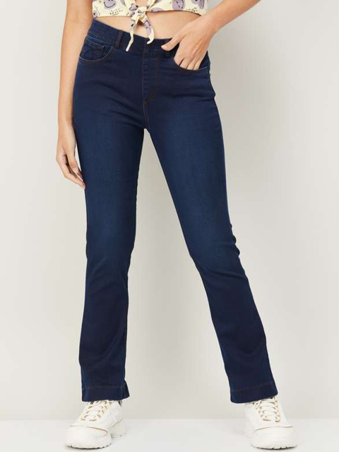 

Xpose Women Blue Comfort Bootcut High-Rise Low Distress Stretchable Jeans