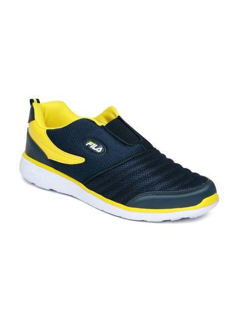 

FILA Men Navy & Yellow Colourblocked SMASH VI Slip-On Sneakers, Navy blue