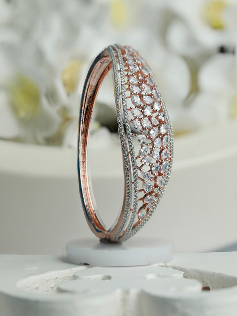 

Priyaasi Women Rose Gold-Plated White Brass American Diamond Bangle-Style Bracelet