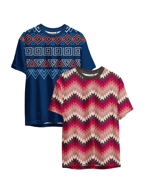 

mezmoda Boys Pack of 2 Blue & Beige Printed Sublimation T-shirts