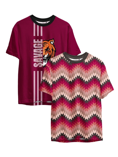 

mezmoda Boys Pack of 2 Maroon & Beige Printed Sublimation T-shirts
