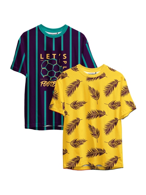 

mezmoda Boys Navy Blue & Yellow 2 Striped Tropical Sublimation T-shirt