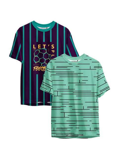 

mezmoda Boys Navy Blue & Teal 2 Striped Sublimation T-shirt