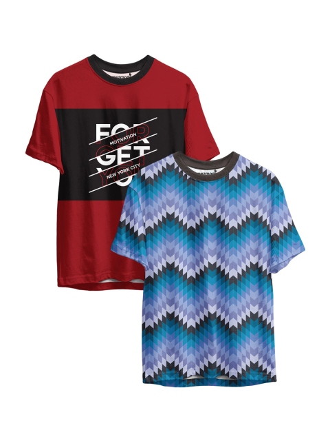 

mezmoda Boys Maroon & Blue 2 Printed Sublimation T-shirt
