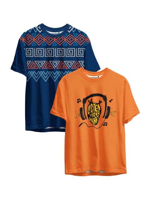 

mezmoda Boys Pack of 2 Blue & Orange Printed Sublimation T-shirts