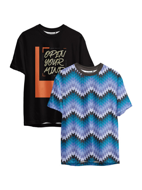 

mezmoda Boys Black & Blue Typography 2 Printed Sublimation T-shirt