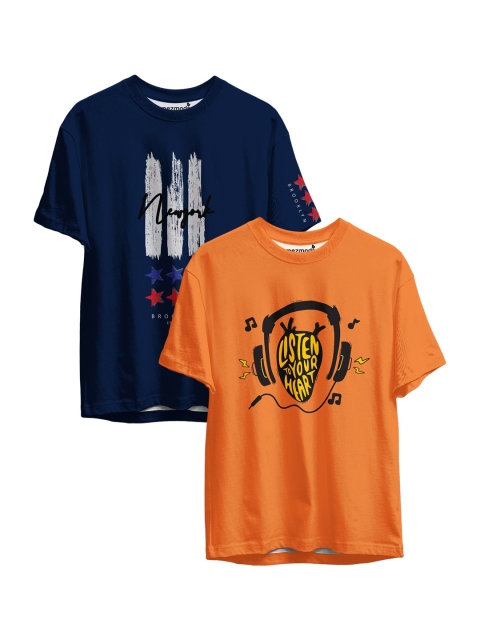 

mezmoda Boys Pack of 2 Navy Blue & Mustard Yellow Printed Sublimation T-shirts
