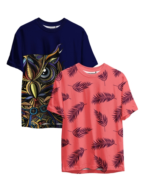 

mezmoda Boys Pack of 2 Navy Blue & Peach-Coloured Printed Sublimation T-shirts