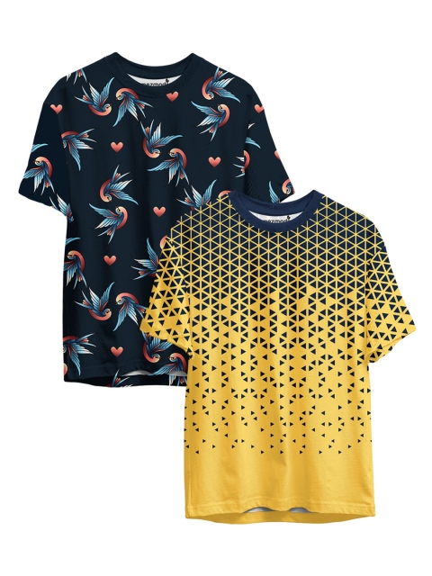 

mezmoda Boys Pack of 2 Navy Blue & Yellow Printed Sublimation T-shirts