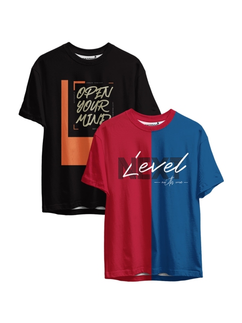 

mezmoda Boys Pack of 2 Black & Red Typography Printed Sublimation T-shirts