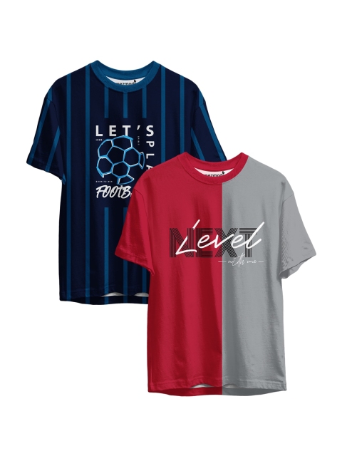 

mezmoda Boys Navy Blue & Red Striped Sublimation T-shirt Pack Of 2