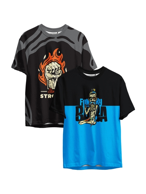 

mezmoda Boys Set Of 2 Black & Blue Printed Sublimation T-shirt