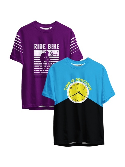 

mezmoda Boys Pack of 2 Purple & Blue Printed Sublimation T-shirts