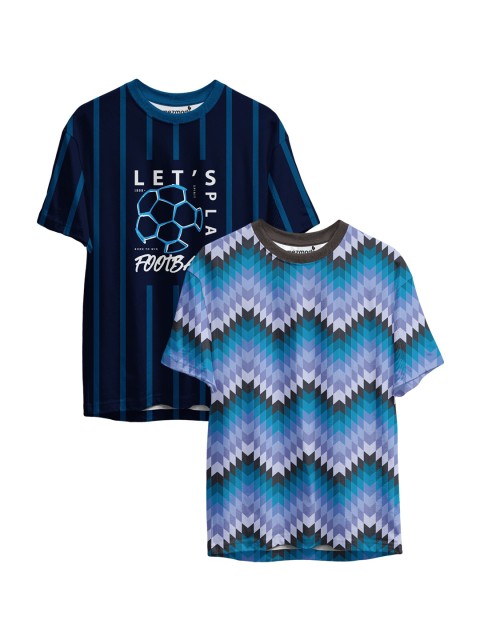 

mezmoda Boys Set Of 2 Blue Printed Sublimation T-shirt