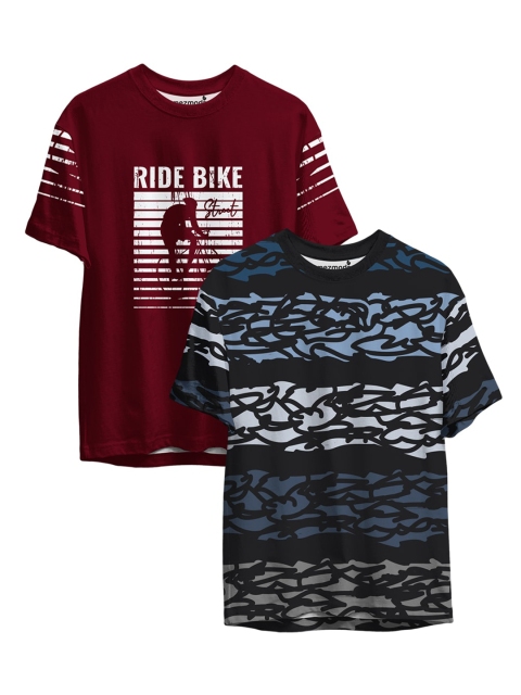 

mezmoda Boys Pack of 2 Maroon & Navy Blue Printed Sublimation T-shirts