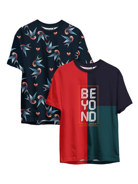 

mezmoda Boys Navy Blue & Red Colourblocked Sublimation T-shirt Pack Of 2