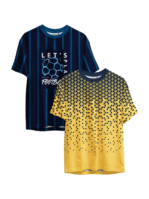 

mezmoda Boys Pack of 2 Navy Blue & Yellow Printed Sublimation T-shirts