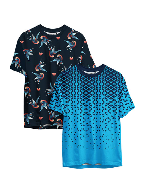 

mezmoda Boys Pack of 2 Navy Blue & Blue Printed Sublimation T-shirts