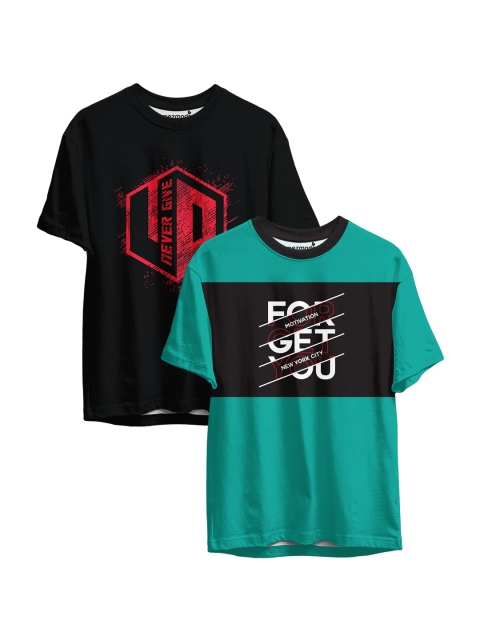 

mezmoda Boys Black & Teal Typography 2 Printed Sublimation T-shirt