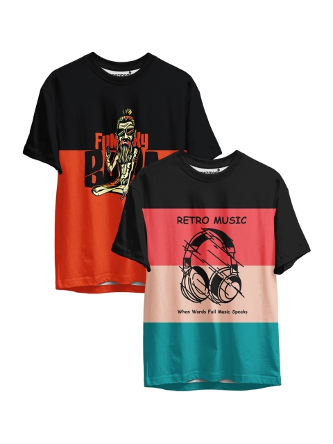 

mezmoda Boys Pack of 2 Red & Peach-Coloured Typography Printed Sublimation T-shirts