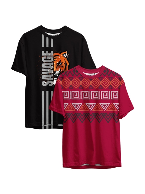 

mezmoda Boys Set Of 2 Pink & Black Printed Sublimation T-shirt