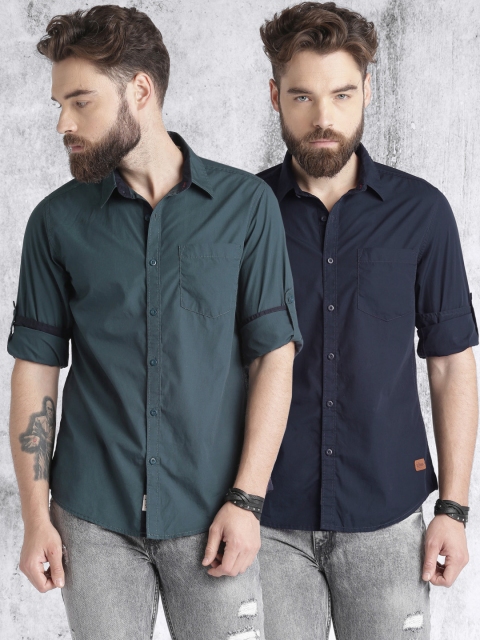 

Roadster Pack of 2 Solid Casual Shirts, Navy blue