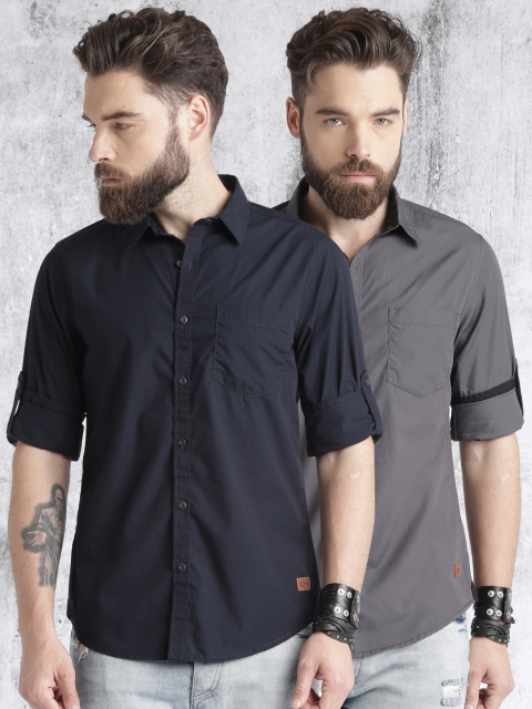 

Roadster Pack of 2 Solid Casual Shirts, Navy blue