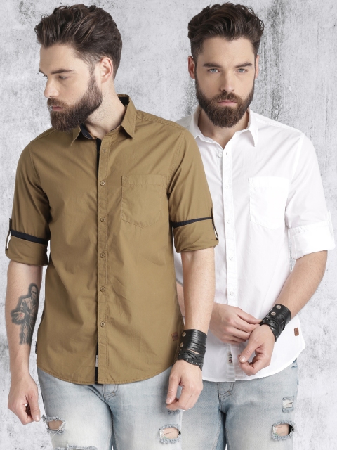 

Roadster Pack of 2 Solid Casual Shirts, Khaki