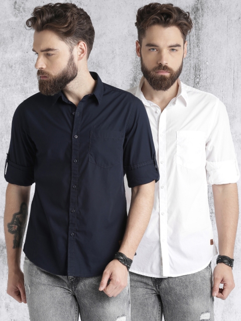 

Roadster Pack of 2 Solid Casual Shirts, Navy blue