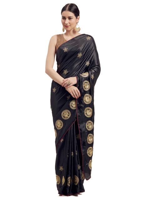 

SAADHVI Black & Gold-Toned Silk Blend Saree