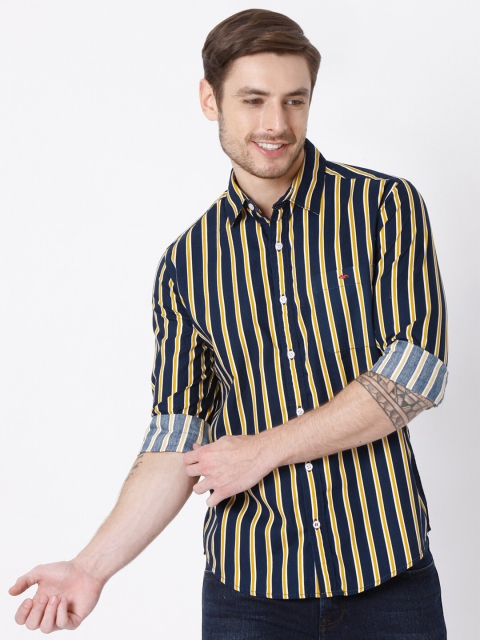 

Mufti Men Navy Blue Slim Fit Striped Casual Shirt