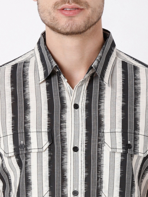 

Mufti Men Beige Slim Fit Striped Casual Shirt
