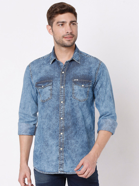 

Mufti Men Navy Blue Slim Fit Faded Pure Cotton Casual Shirt