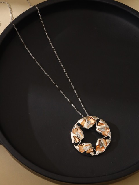 

shaze Silver-Plated Orange Artificial Stone Studded Pendant with Chain