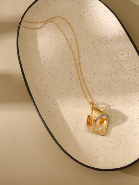 

shaze Gold-Plated White CZ-Studded Pendant With Chain